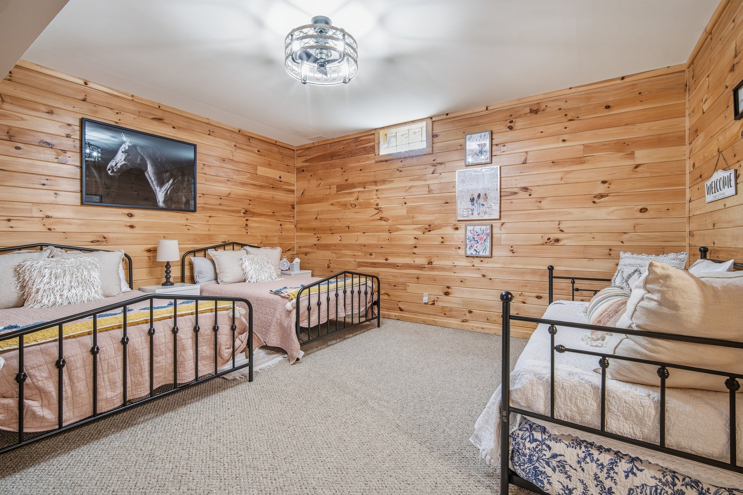Bunk room with two full beds